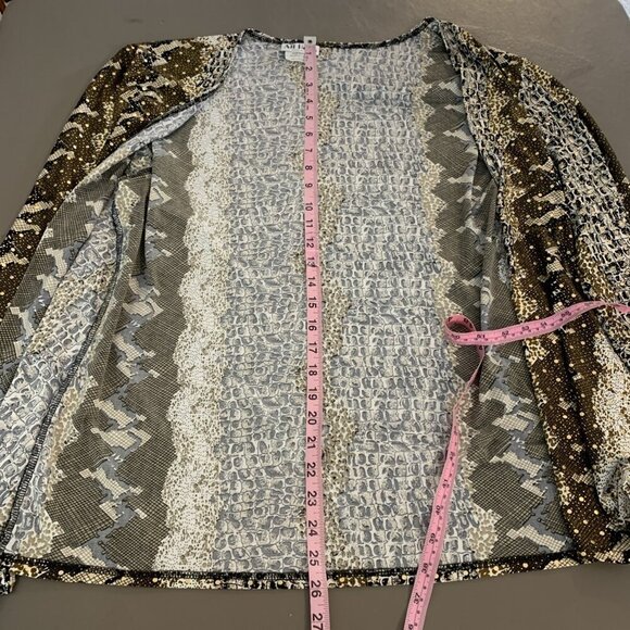 All Hours Womens XXL Cardigan Open Black Gold Stretch Knit Slinky Mobwife Edgy - Picture 11 of 14